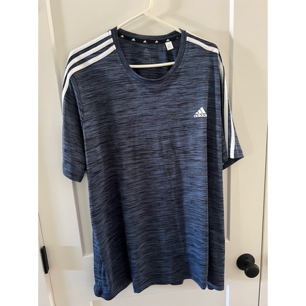 Adidas Mens Primegreen Aeroready Space Dye 3-Stripe Navy Blue Tee 2XL HB2773